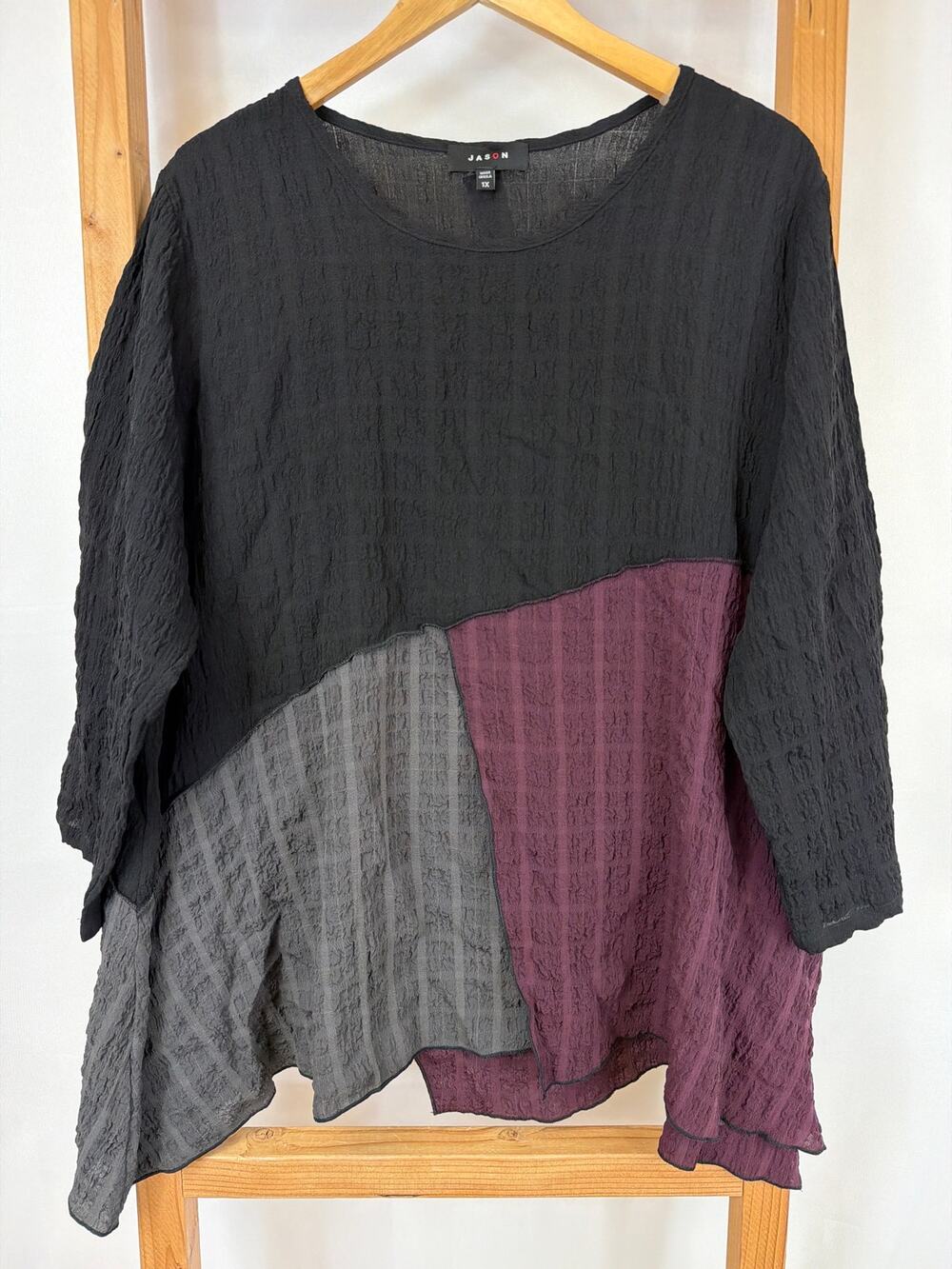 Jason Comfy USA  Black Maroon And Gray Tunic Top Size 1X